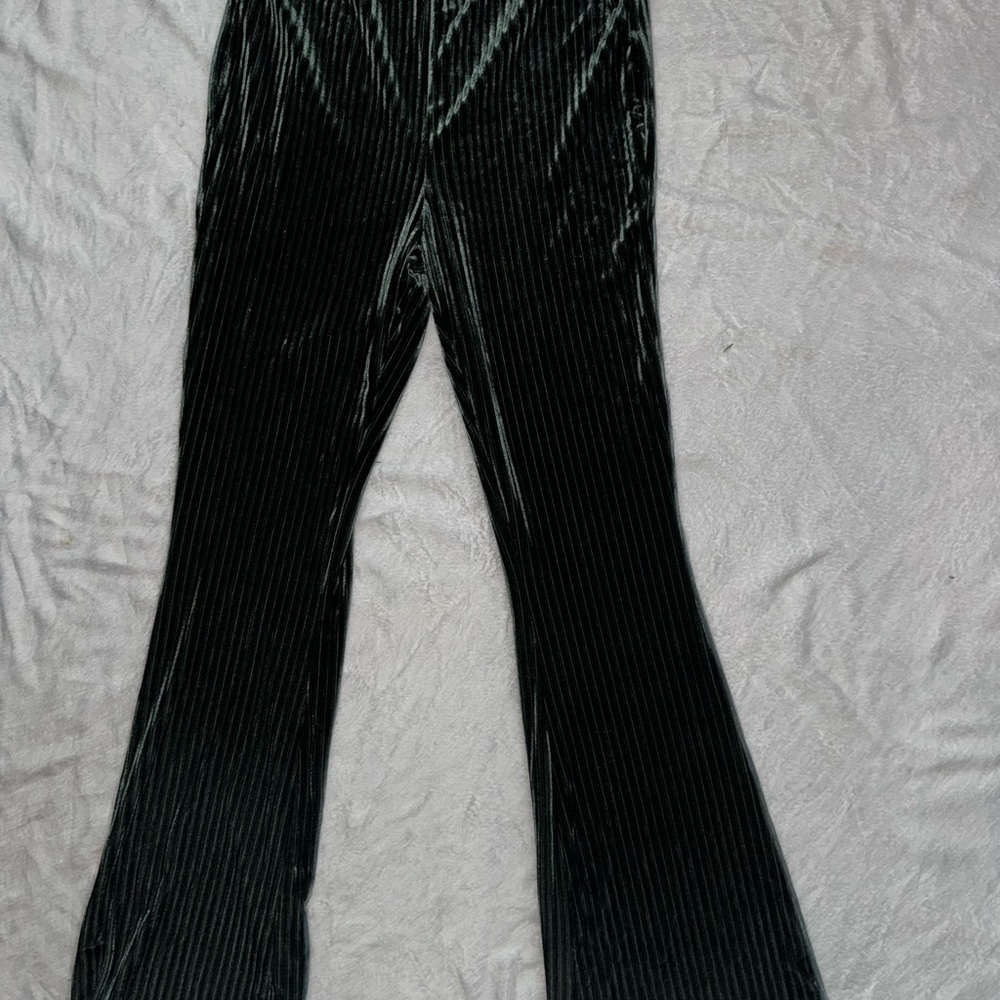 Dark Green Velvet Flared Pants